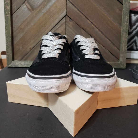 Vans Black Suede Black Glitter Stripe Silver Glitter Laces Kids Size 11 - Picture 5 of 9